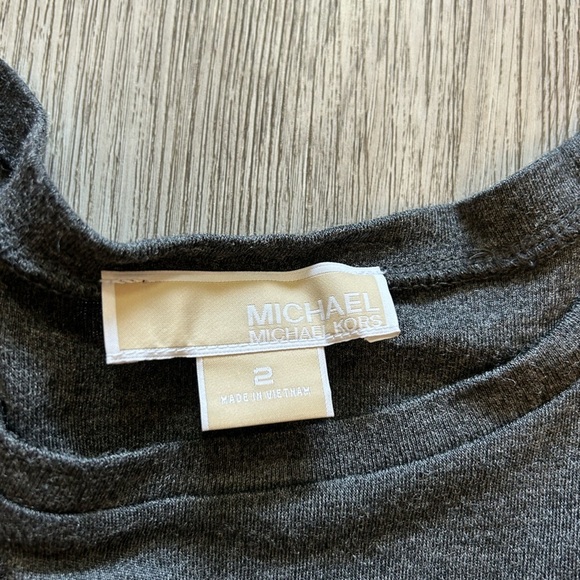 Michael Kors Long Sleeve Charcoal Dress With Side Zipper and Ruched Torso - Picture 3 of 14